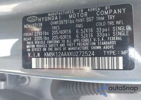 2019 Hyundai Kona Se from USA, damaged, VIN KM8K12AAXKU272524